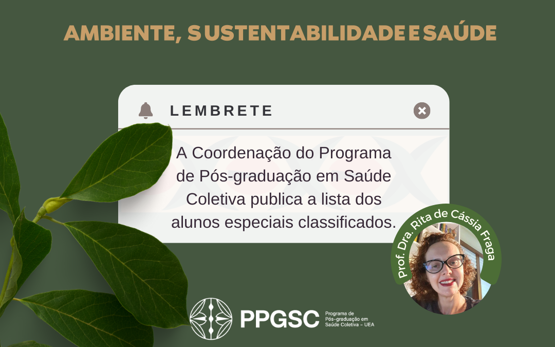 Lista de alunos especiais para Ambiente, Sustentabilidade e Saúde